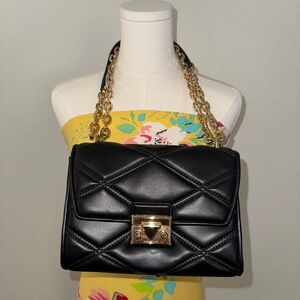 Michael Kors Leather Serena Flap Quilted W gold chain, crossbody or handbag.